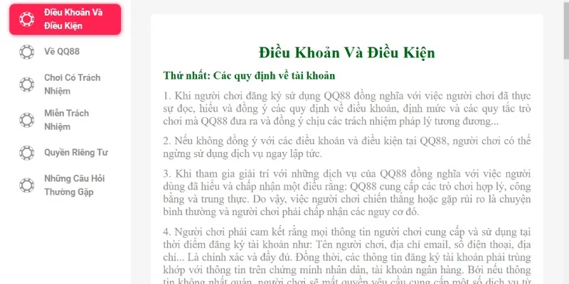 Điều khoản chung cần nắm khi giao dịch thanh toán tại QQ88